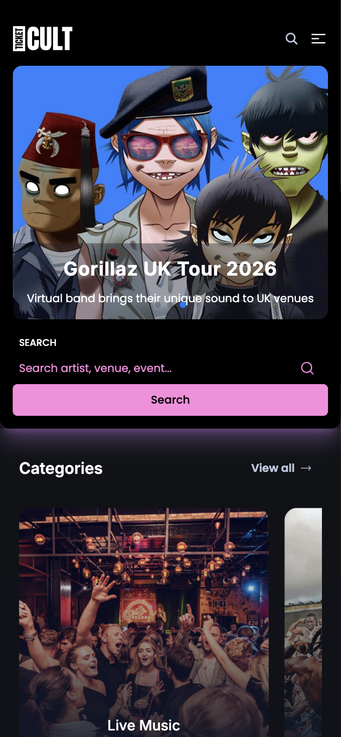 Mobile view of landing page